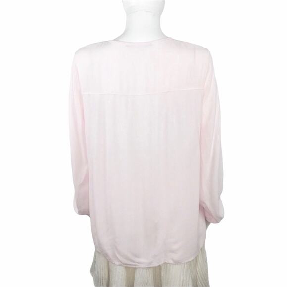 Dr. Bloom Pink V-neck Crept Tie Front Peasant Blouse - Picture 3 of 4